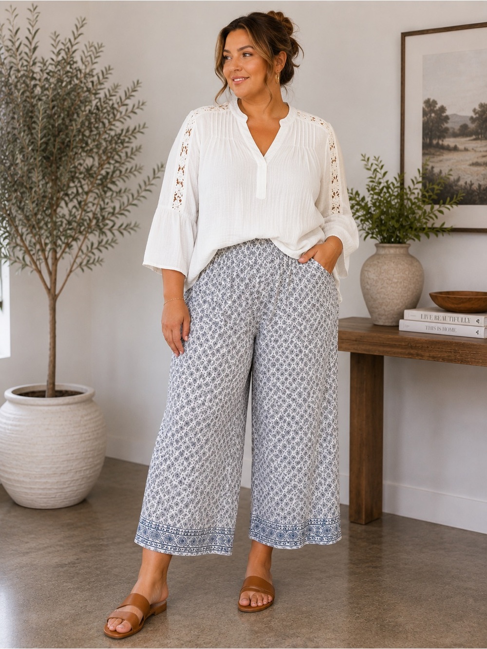 107. Max studio • NWT $118 USD Relaxed Wide-Leg Printed Crop Pants  W20-23”